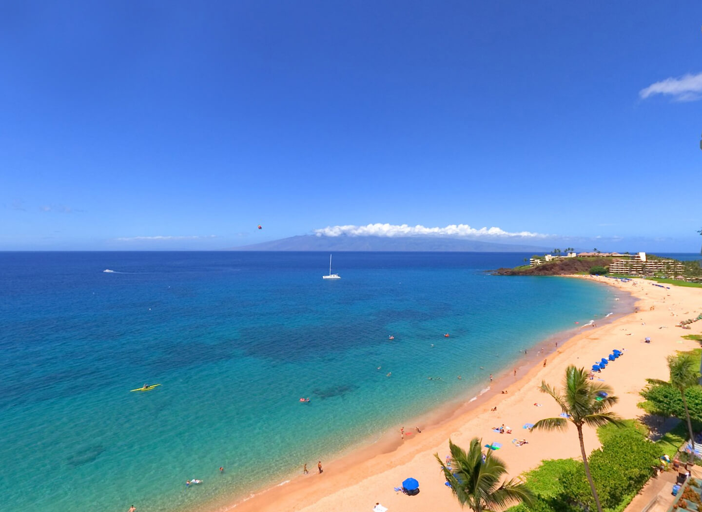 Overhead view of beachfront from room