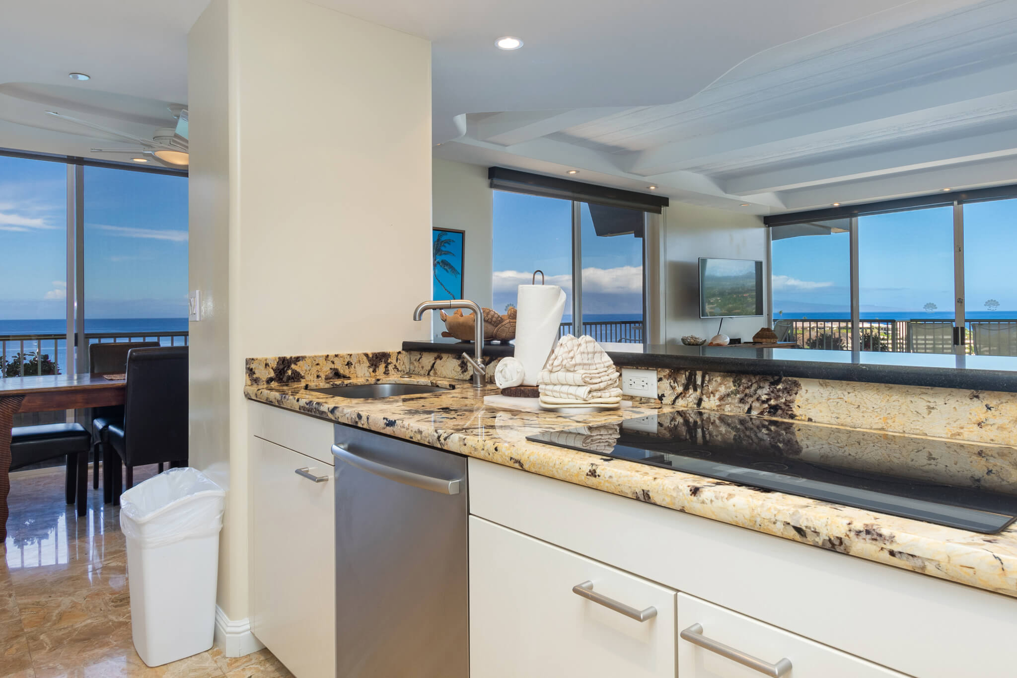 Kitchen with a dishwasher, sink, and stove top.