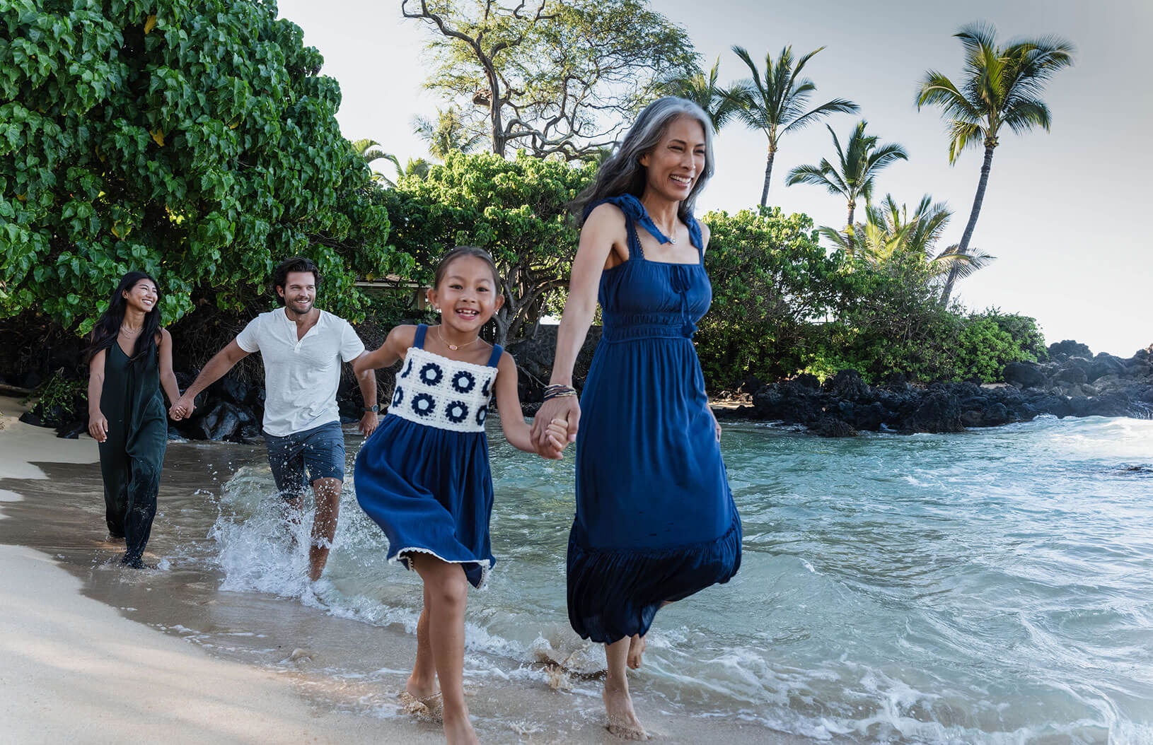 Family on beach.
